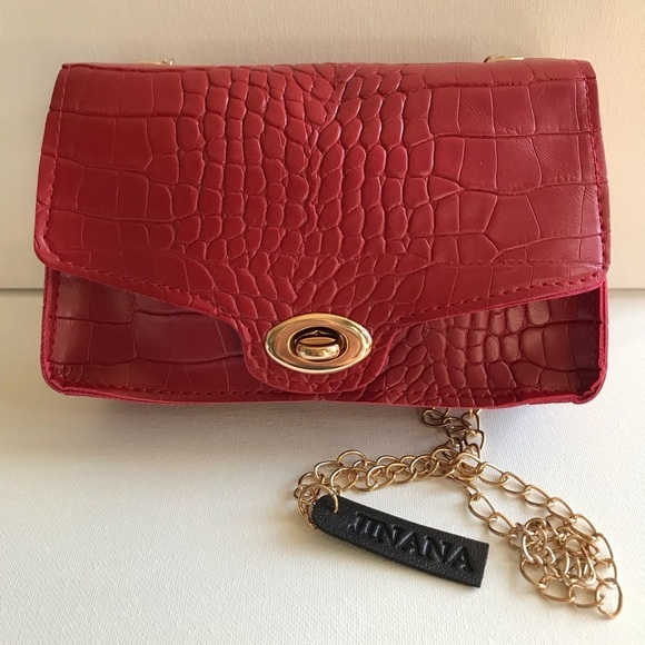 NWT Wine croc embossed faux leather mini handbag with detachable shoulder chain - Picture 3 of 5